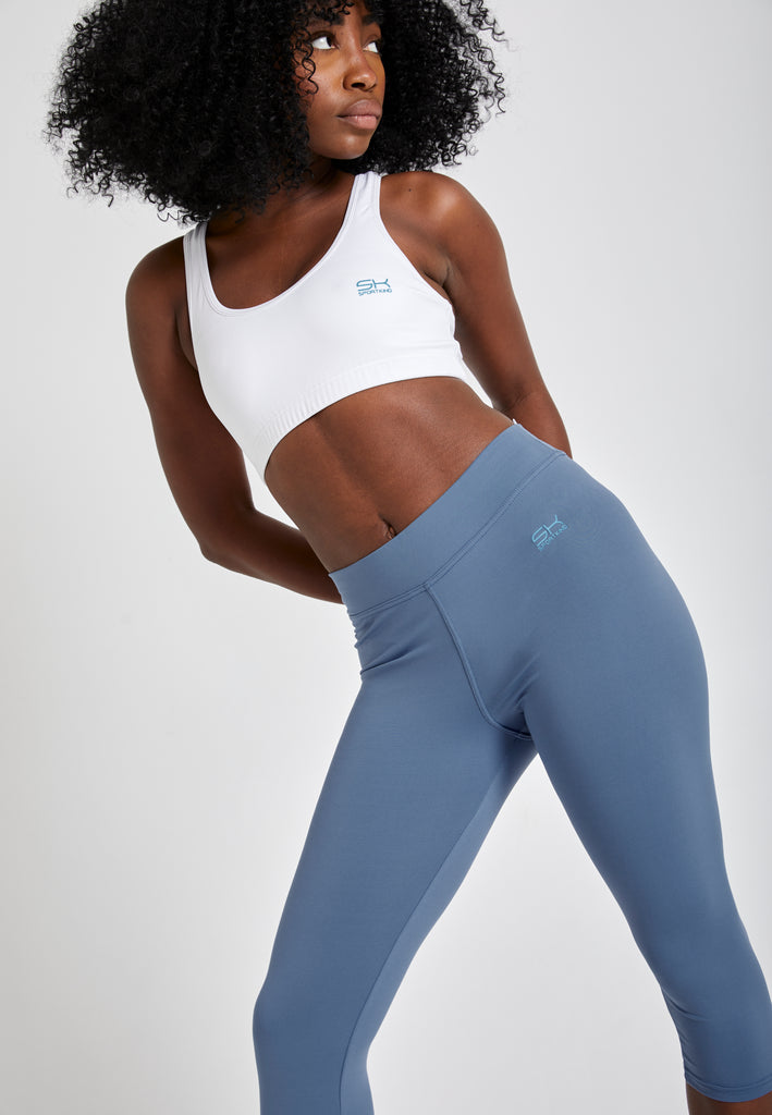 Mädchen & Damen 3/4 Sport Leggings, grau blau von SPORTKIND