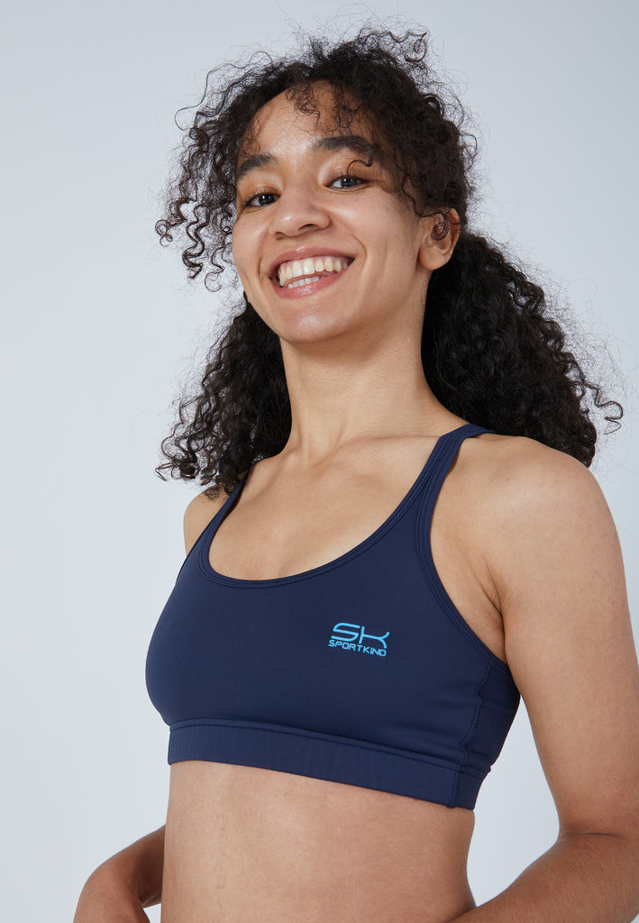 Mädchen & Damen und Gender Sport BH gekreuzte Träger, navy blau von SPORTKIND