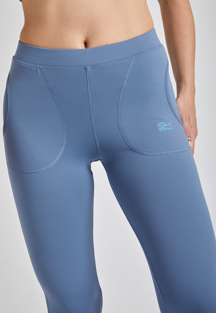 Mädchen & Damen Tennis Leggings mit Taschen lang, grau blau von SPORTKIND