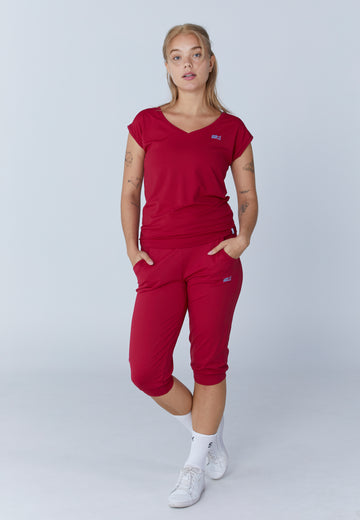 Mädchen & Damen Tennis Loose Fit Shirt V-Neck, bordeaux rot von SPORTKIND