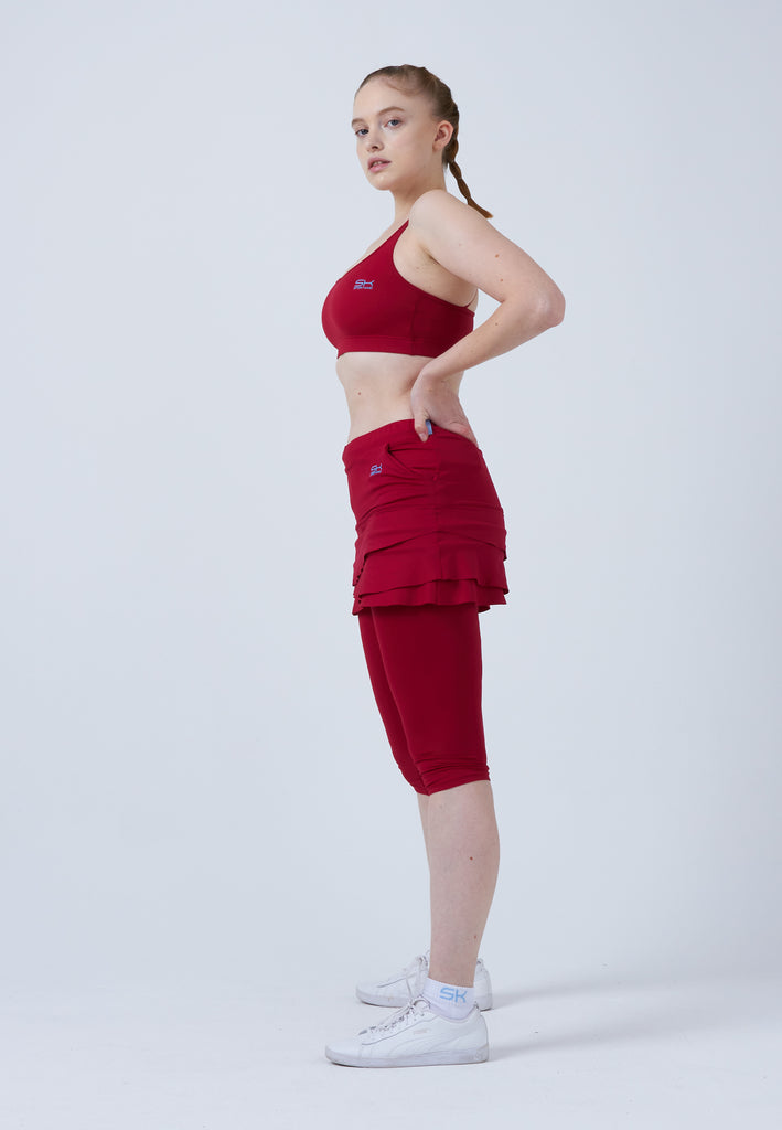 Mädchen & Damen und Gender 2-in-1 Tulip Tennisrock mit Leggings / Skapri, bordeaux rot von SPORTKIND