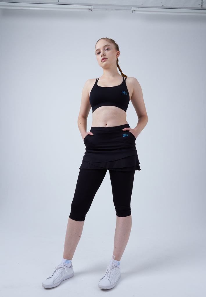 Mädchen & Damen und Gender 2-in-1 Tulip Tennisrock mit Leggings / Skapri, schwarz von SPORTKIND