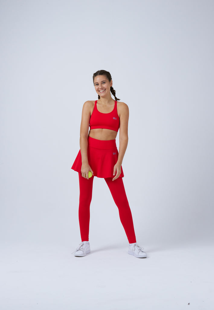 Mädchen & Damen und Gender Advantage 2-in-1 Tennisrock mit Leggings / Skapri mit Ballhalter, rot von SPORTKIND