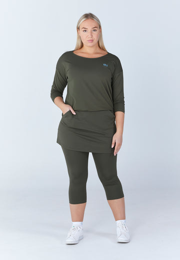 Mädchen & Damen Tennis 3/4 Loose Fit Shirt, khaki von SPORTKIND