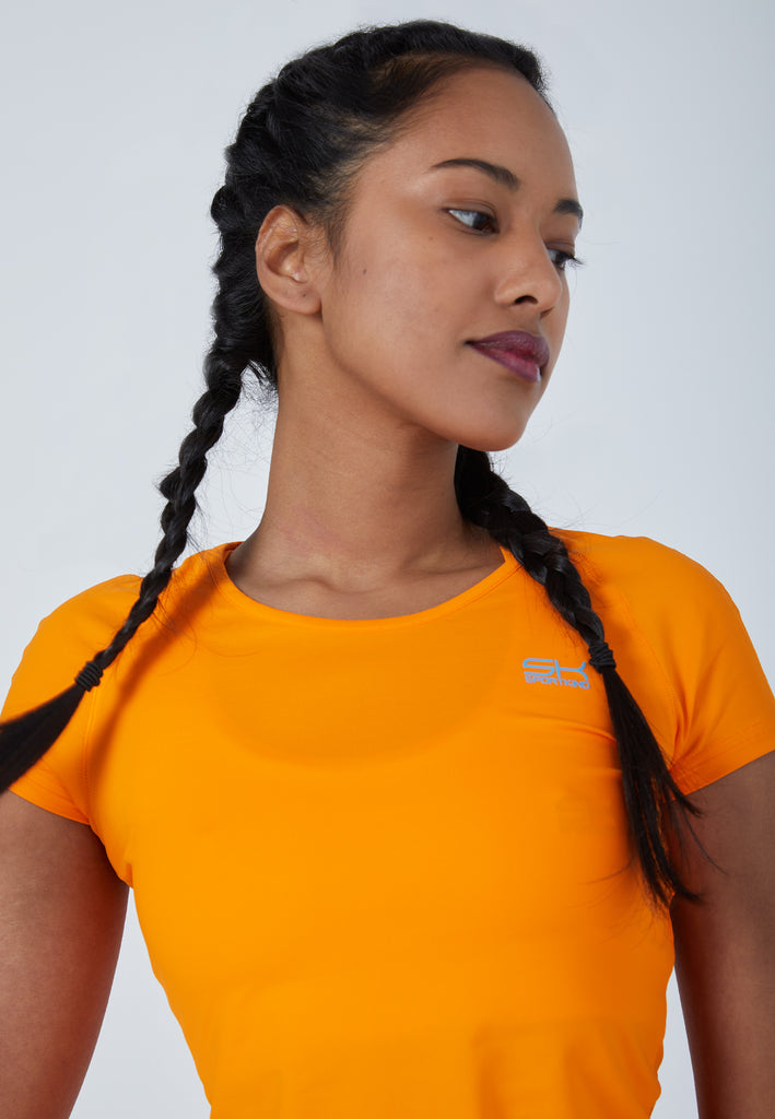 Mädchen & Damen und Gender Tennis Capsleeve T-Shirt, orange von SPORTKIND