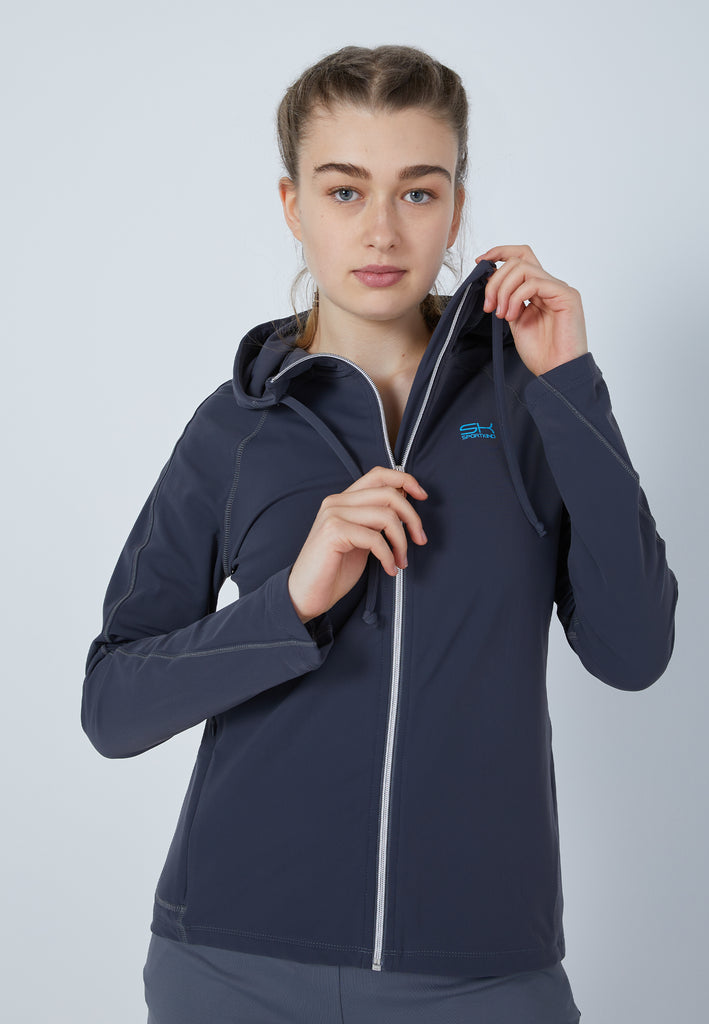 Mädchen & Damen und Gender Tennis Joggingjacke mit Kapuze, dunkelgrau von SPORTKIND