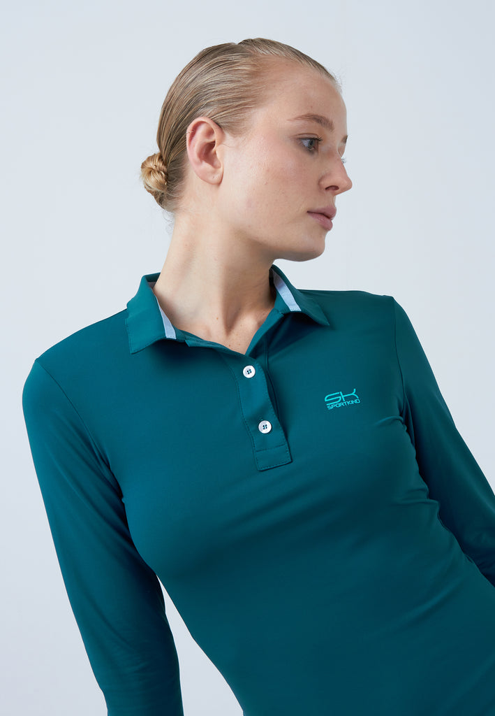 Mädchen & Damen und Gender Tennis Langarm Poloshirt Damen & Mädchen, petrol grün von SPORTKIND