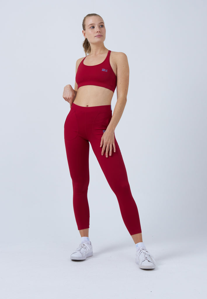 Mädchen & Damen und Gender Tennis Leggings mit Taschen lang, bordeaux rot von SPORTKIND