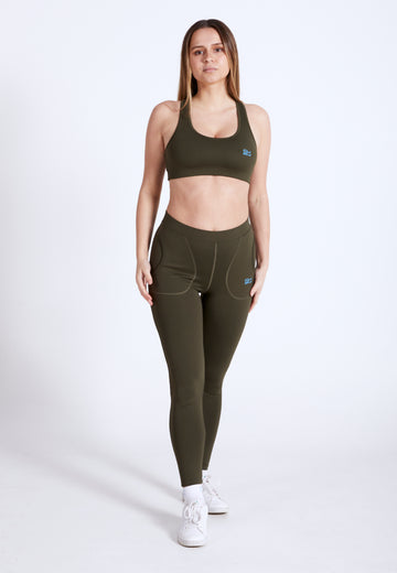 Mädchen & Damen Tennis Leggings mit Taschen lang, khaki von SPORTKIND