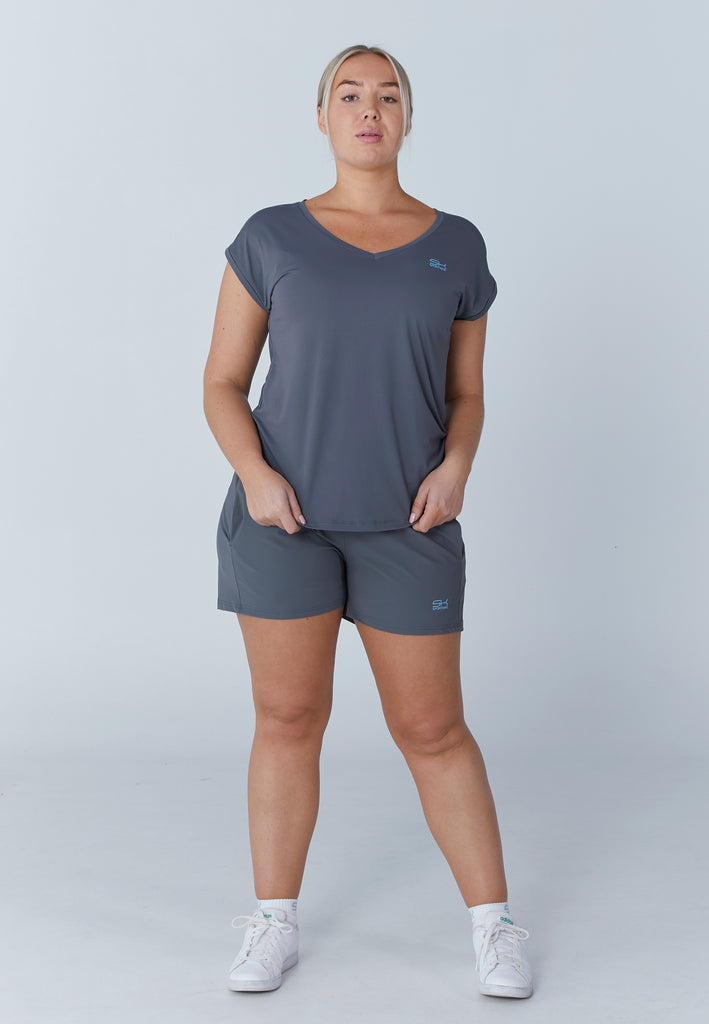 Mädchen & Damen Tennis Loose Fit Shirt V-Neck, grau von SPORTKIND