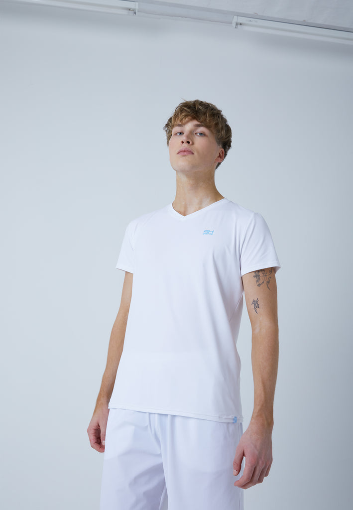 Jungen & Herren und Gender Tennis T-Shirt V-Ausschnitt Herren & Jungen, weiß von SPORTKIND